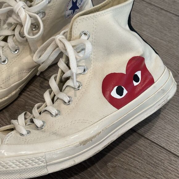 Converse Comme des Garcons CDG Play High Top Chuck Taylor Off White Mens Size 8 - Picture 6 of 7